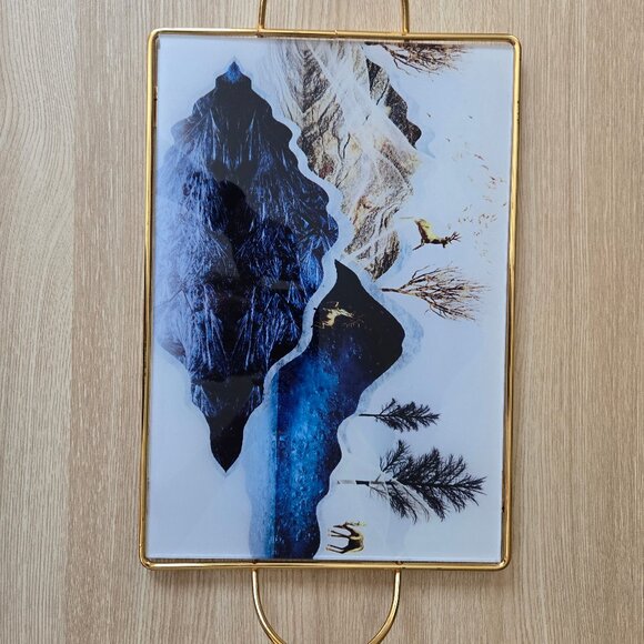 Vintage Decorative Tray with Gold Frame - Nature-Inspired Design - Picture 11 of 11